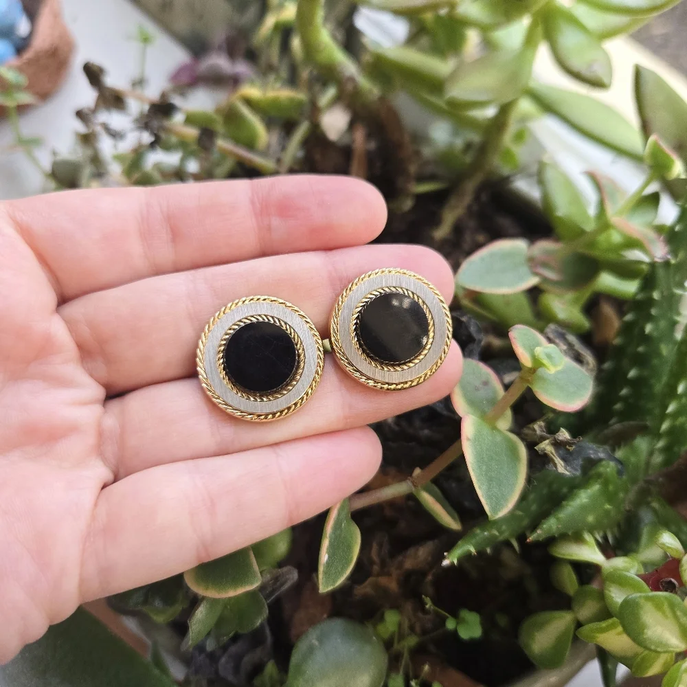 Vintage Black Gold & Silver Modern Classic Cuff Links